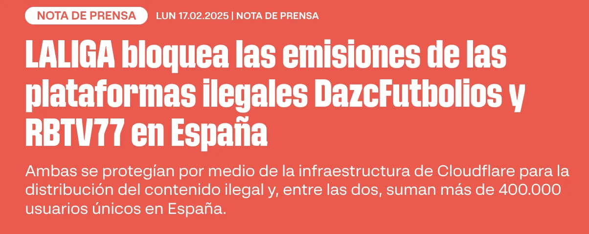 LaLiga bloquea las emisiones de las plataformas ilegales